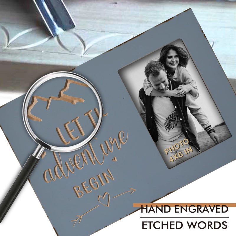 Buecasa Wedding Engagement Gifts for Couples, Women Bride to Be, Bride and Groom - Boyfriend Girlfriend Engraved Picture Frame 4x6 Inches - Let the Adventure Begin - Image 4